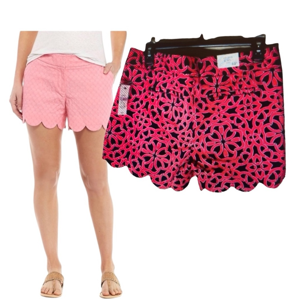 NWT  Crown &‎ Ivy Shelby Shorts Navy/Pink Scalloped Hem Size 6P